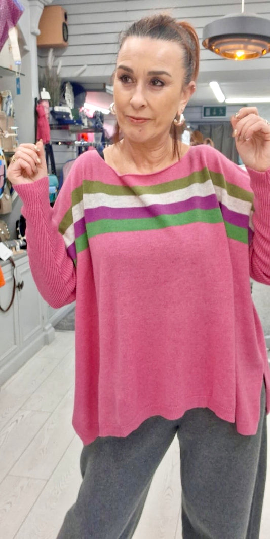 **SALE**CASHMERE BLEND OVERSIZED STRIPE KNIT - 14-20 - FUSCHIA