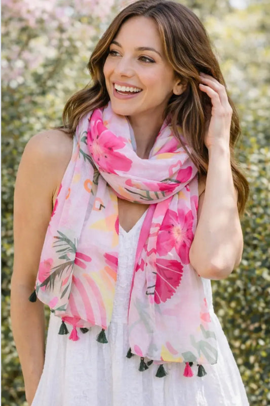 TASSEL FLORAL SCARF