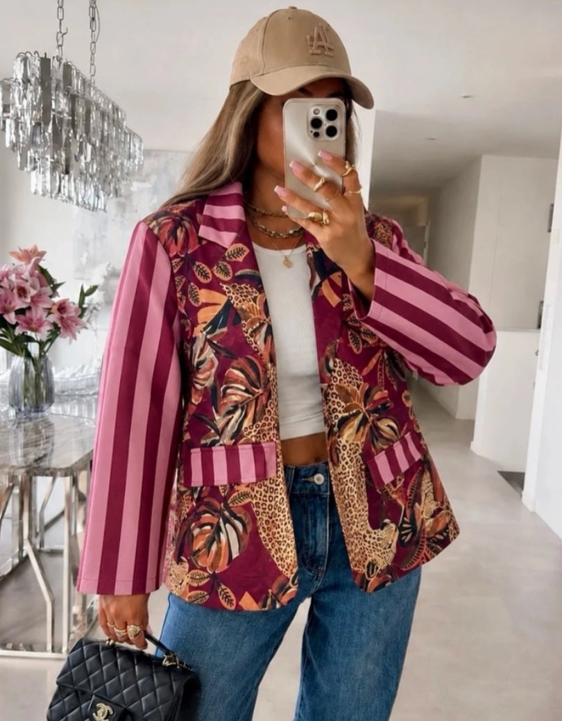 SUEDETTE STRIPE SLEEVE BLAZER - 8-14 - FUSCHIA