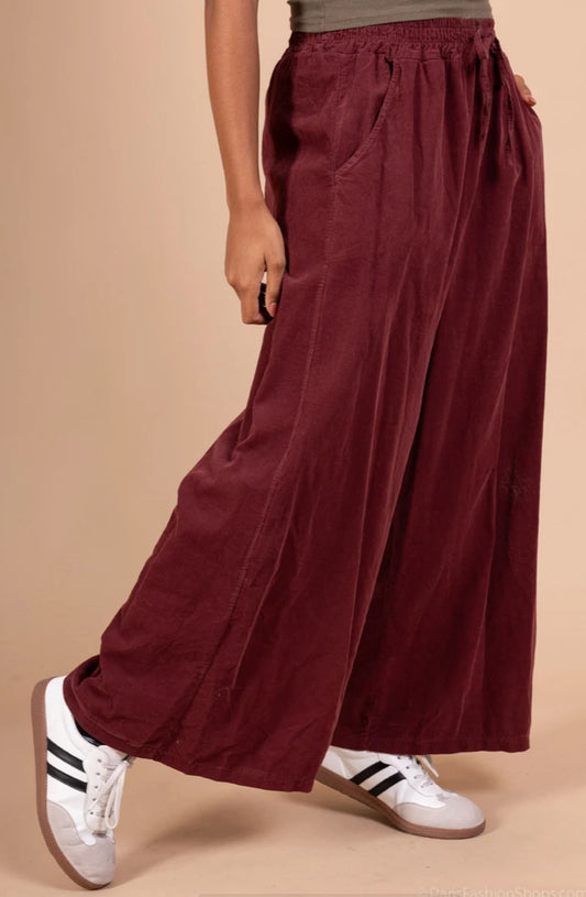 COTTON CORD PALAZZO - 10-16 - BURGUNDY