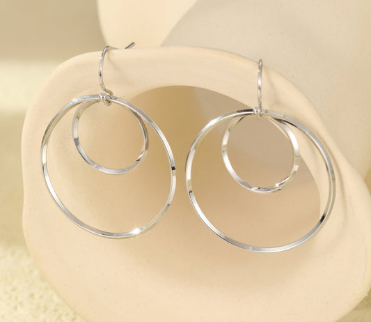 CIRCLE DROP HOOK EARRINGS - SILVER