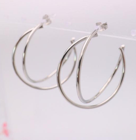 DOUBLE TWIST HOOP STUD - SILVER