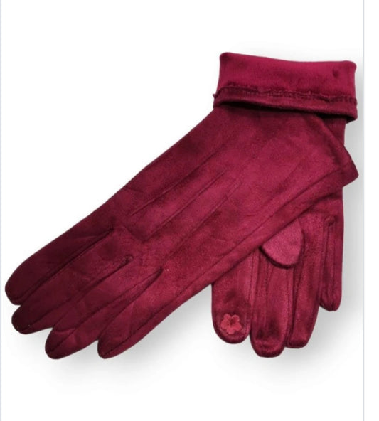 VELOUR GLOVES - BURGUNDY