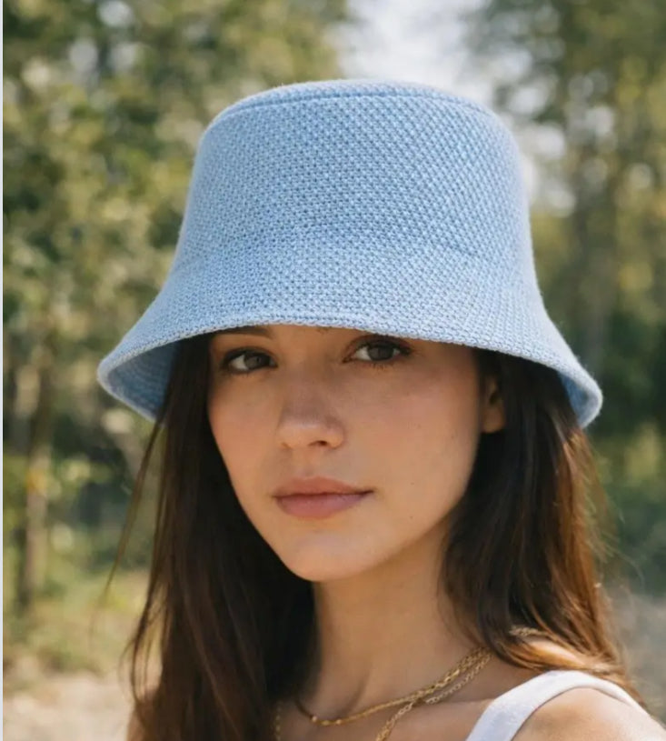 WOVEN BUCKET HAT - BLUE