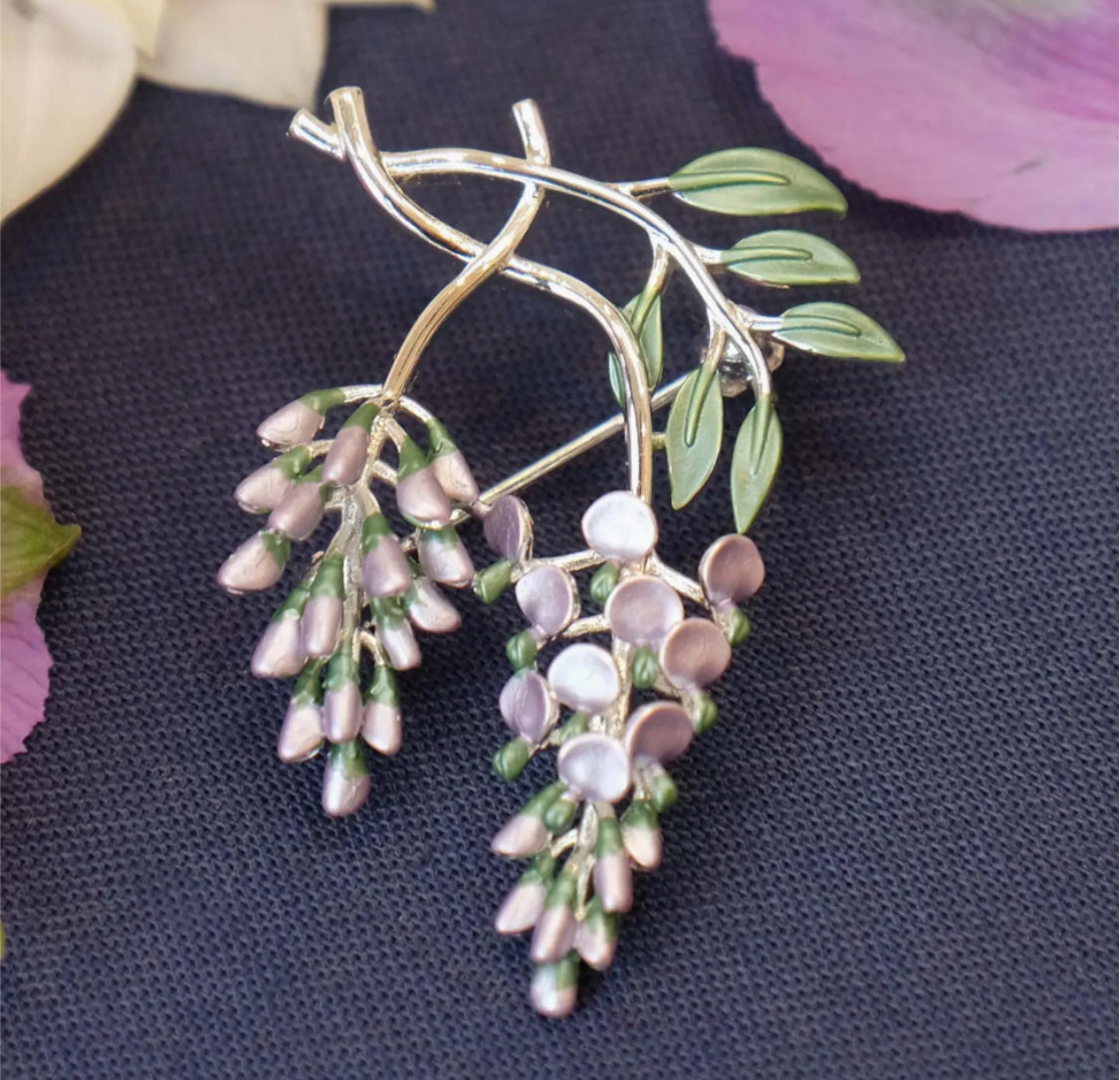 WISTERIA SILVER PLATED HAND ENAMELLED BROOCH