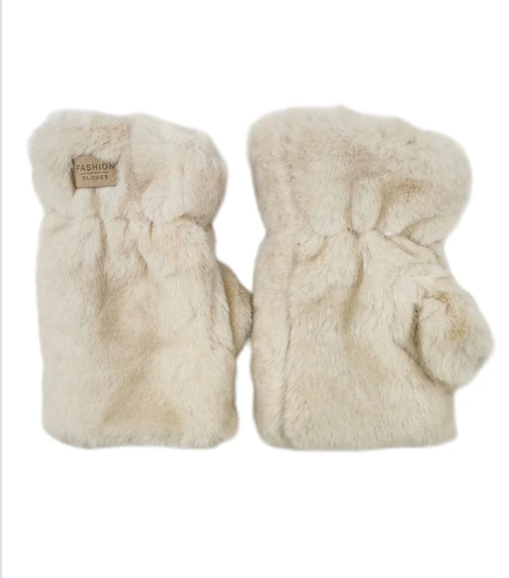 FAUX FUR MITTS - BEIGE