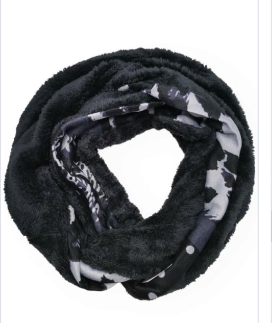 LEOPARD FAUX FUR SNOOD - BLACK