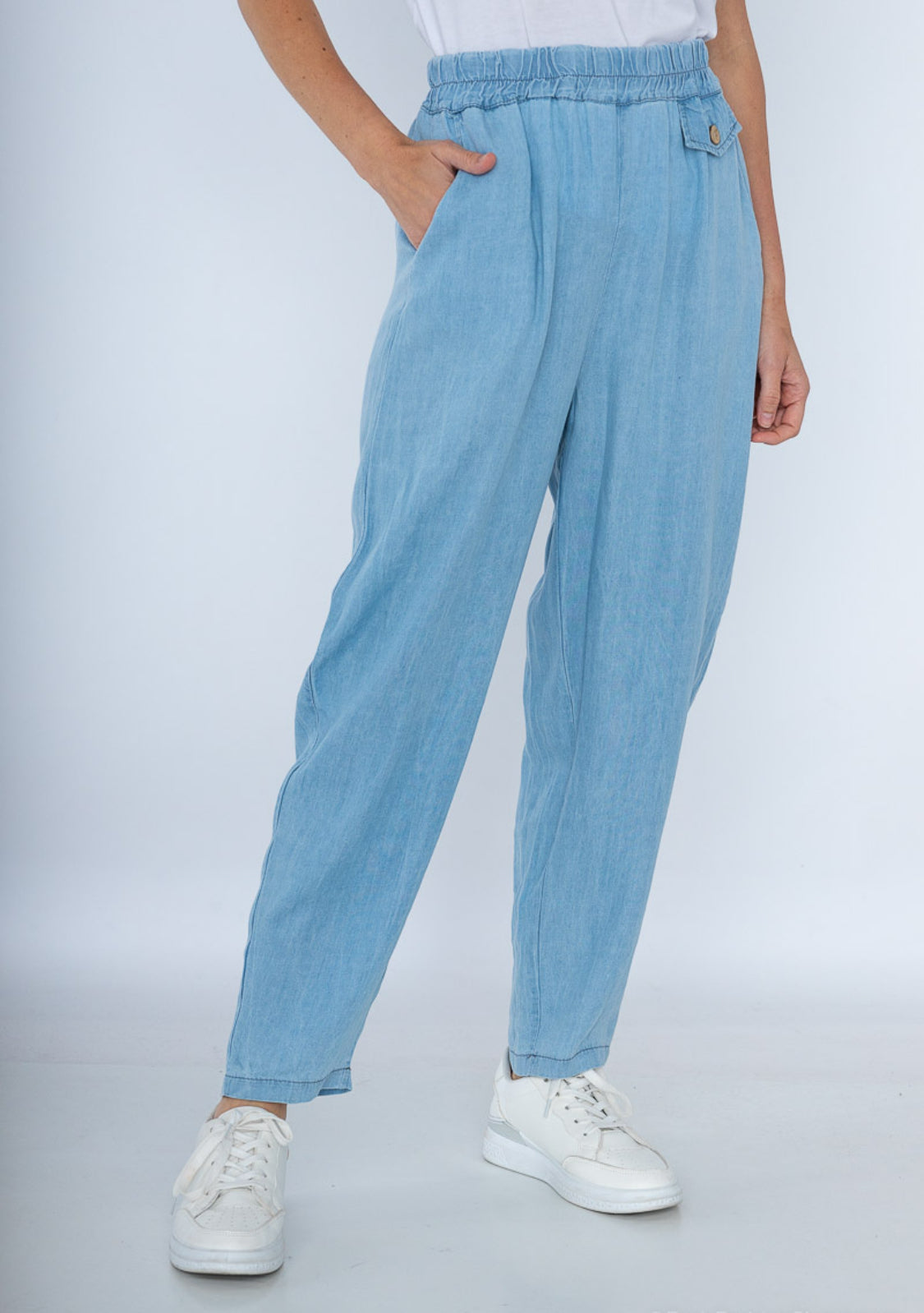 POCKET DETAIL LYOCELL PANTS - 8-14- LIGHT WASH