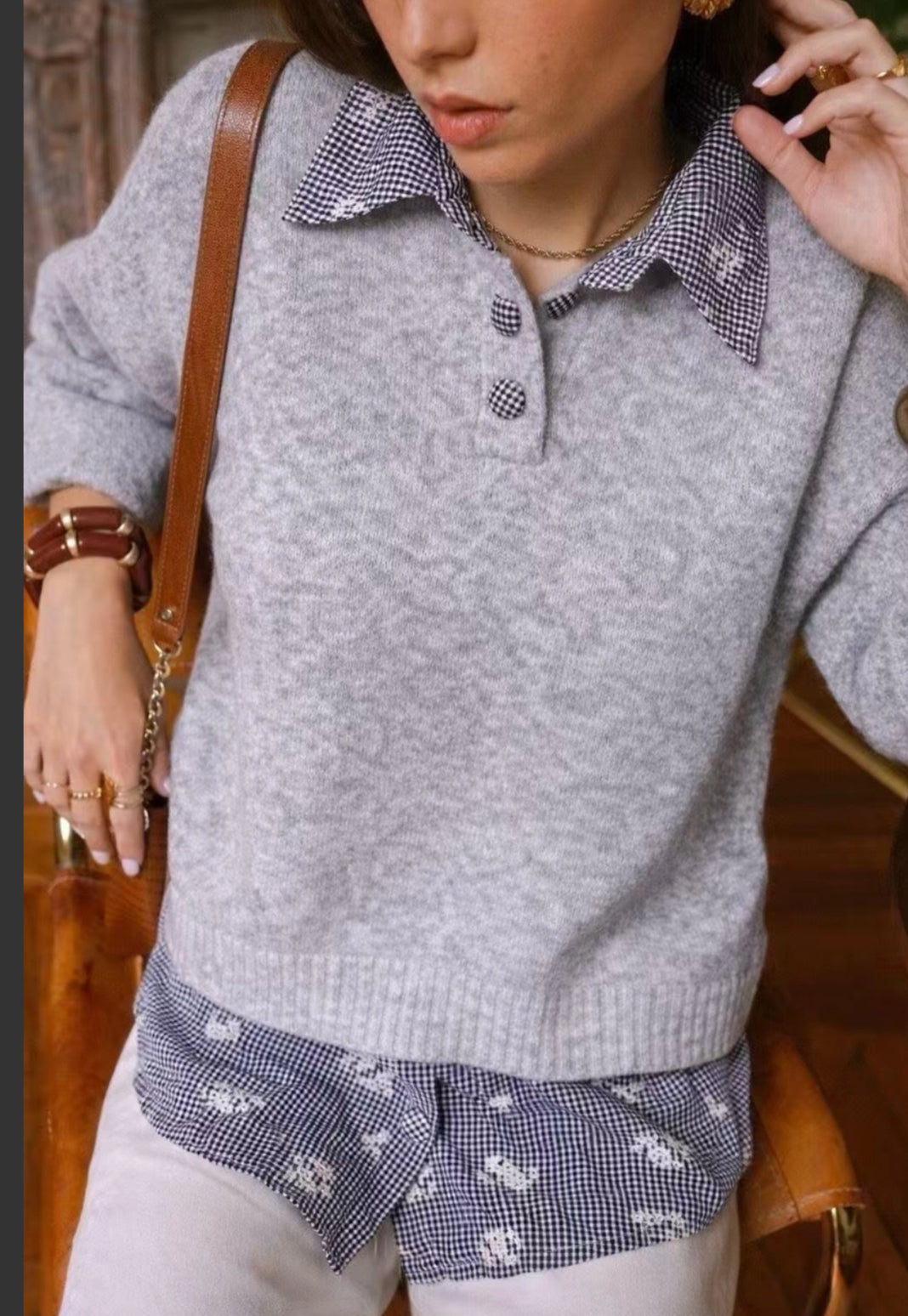 SHIRT DETAIL KNIT - 10-16 - LIGHT GREY