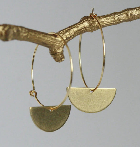 KAIKO - BRASS HALF MOON HOOP EARRINGS - GOLD PLATED
