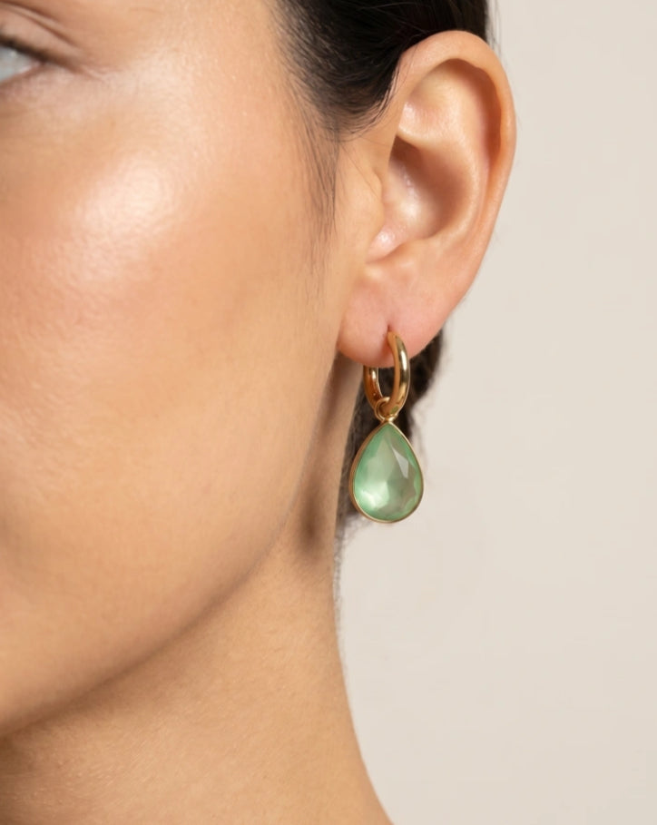 CRYSTAL HUGGIE EARRINGS- GREEN