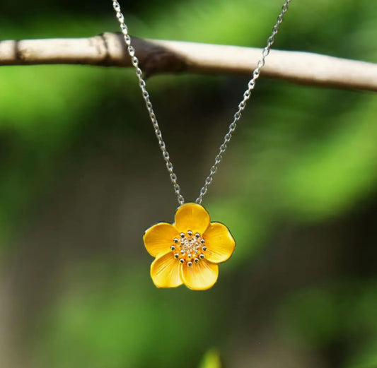 BUTTERCUP SILVER PLATED HAND ENAMELLED NECKLACE