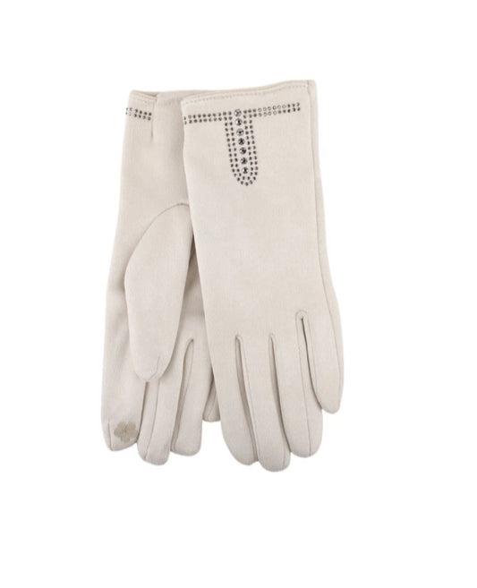 RHINESTONE SUEDETTE GLOVES - CREAM