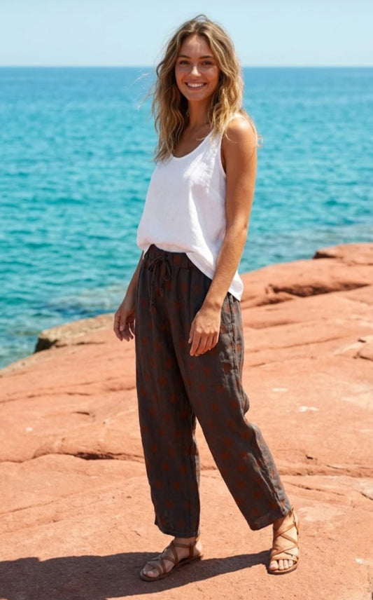 LINEN POLKA PANTS - 10-16