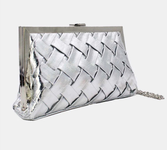 BRAIDED CLUTCH OCCASION BAG - SILVER