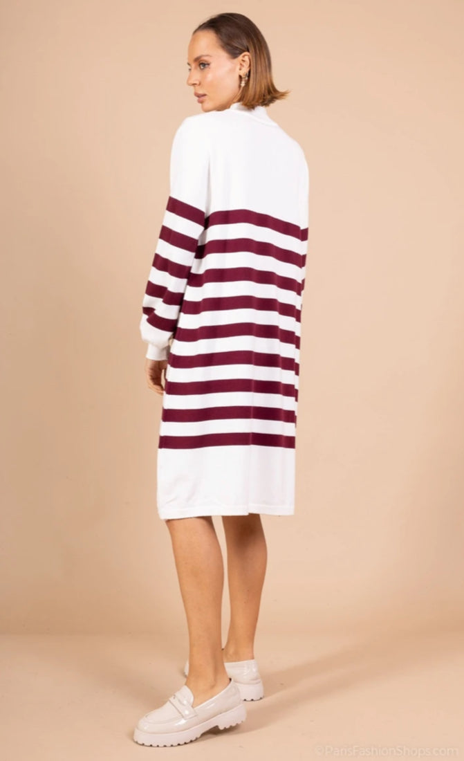 STRIPED KNIT DRESS - 10-16 - BURGUNDY