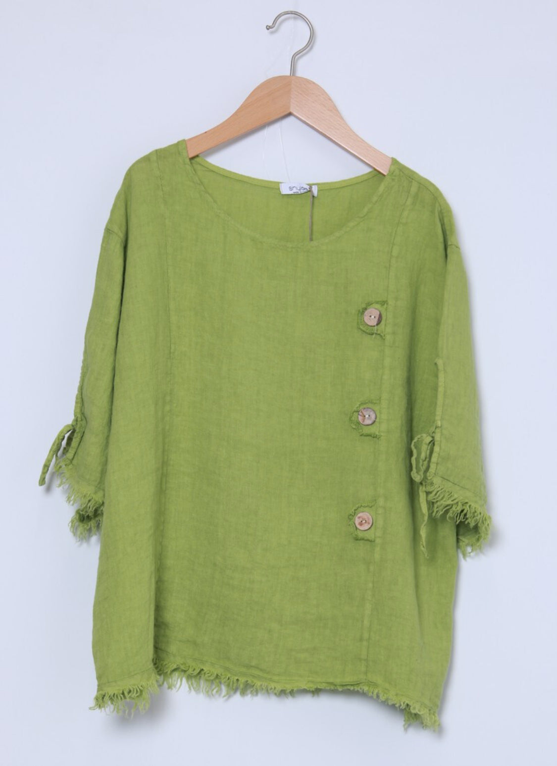 BUTTON DETAIL RAW EDGE LINEN TOP - 10-16 - LIME