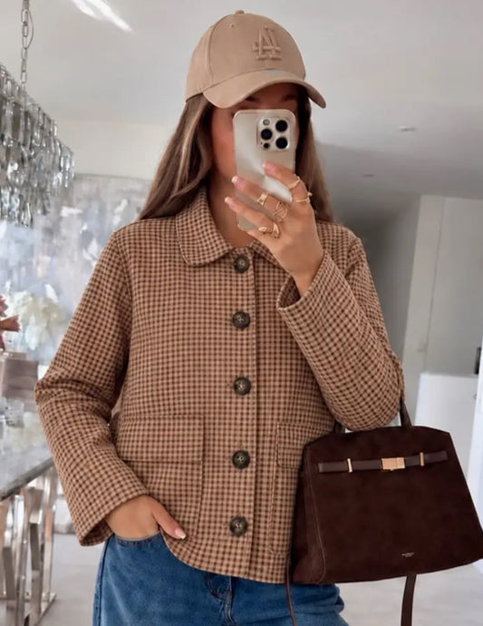 SUEDETTE CHECK JACKET - 10-16 - BEIGE