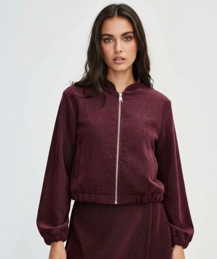VELVET BOMBER JACKET - 10-14 - BURGUNDY