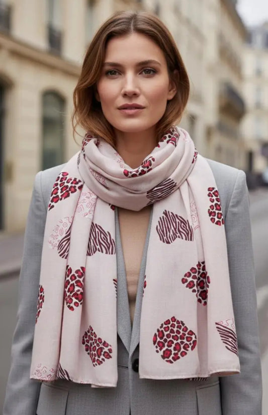 LEOPARD HEART SCARF - PINK
