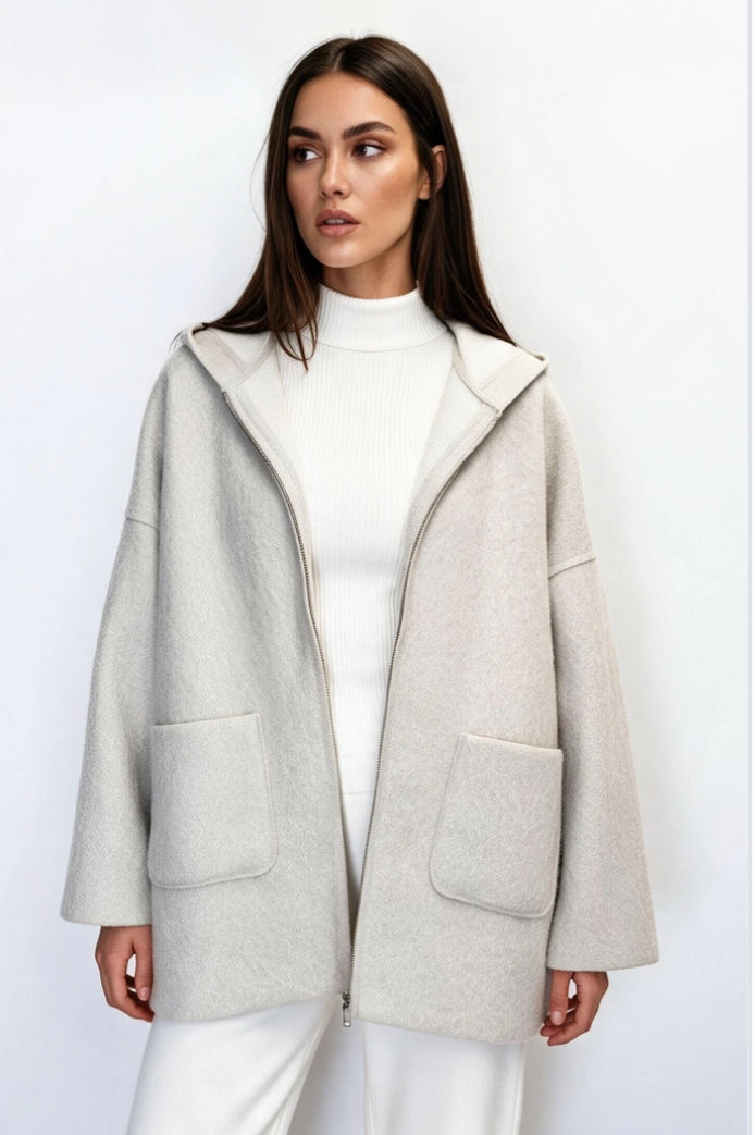 HOODED BOUCLE JACKET - 10-16 - CREAM
