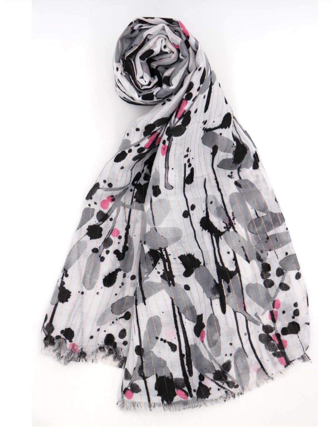 COTTON BLEND SPLASH PRINT SCARF - GREY