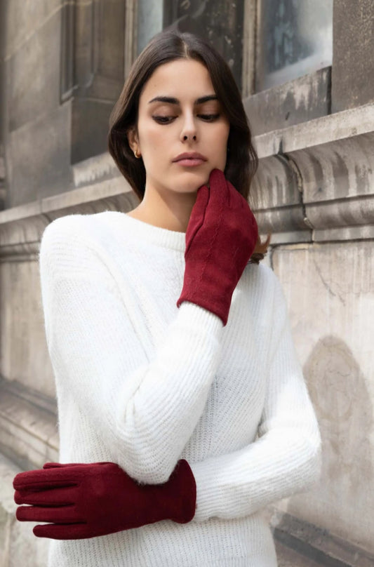 KNIT STRETCH GLOVES - BURGUNDY