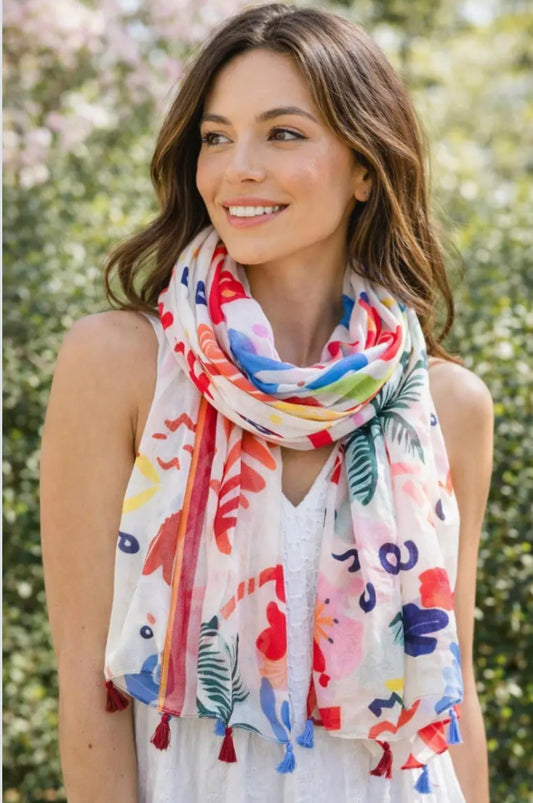 TASSEL FLORAL SCARF