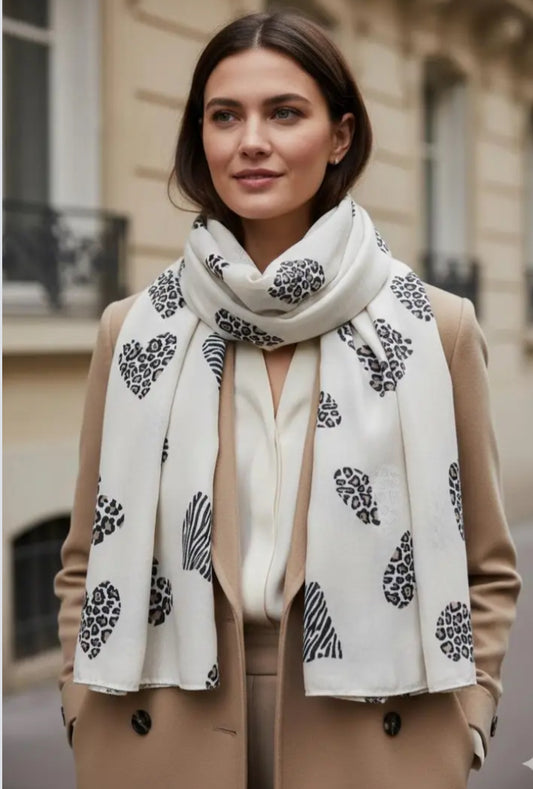 LEOPARD HEART SCARF - TAUPE