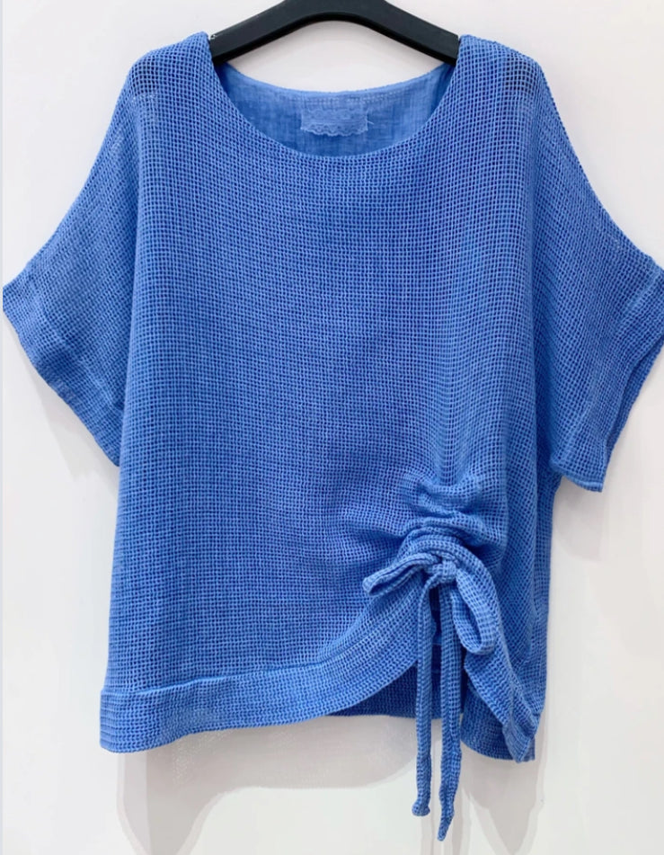 MESH RUCHED COTTON TOP - 10-16 - BLUE