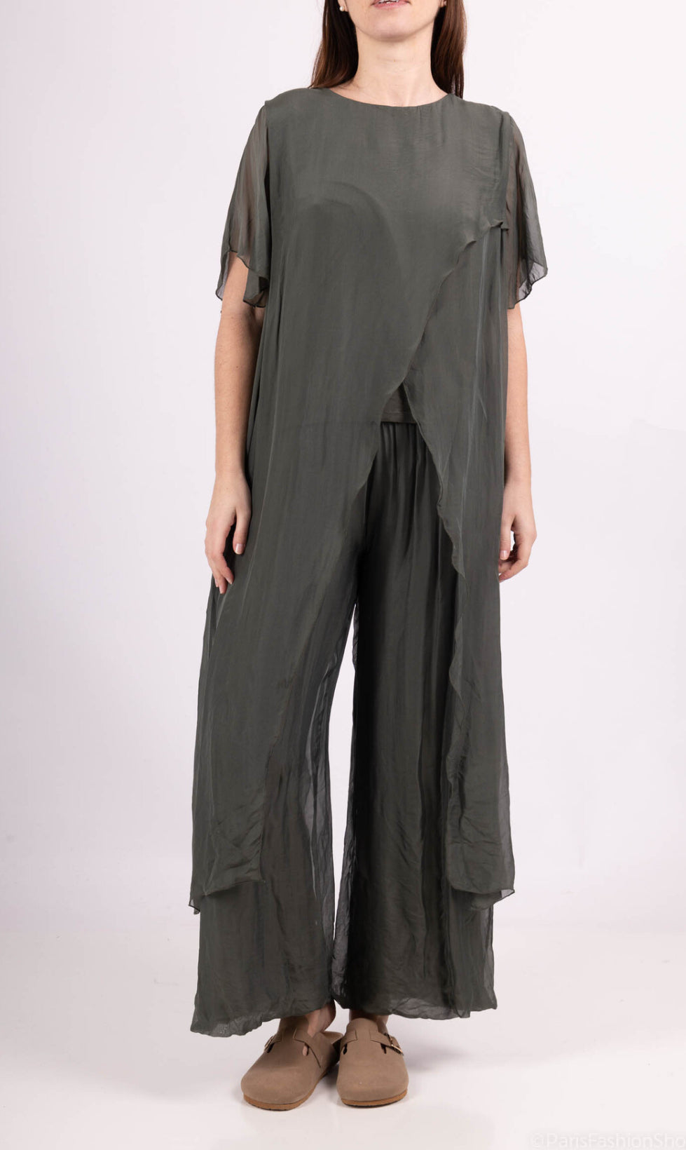 SILK BLEND DRAPE TOP - 8-12 - KHAKI