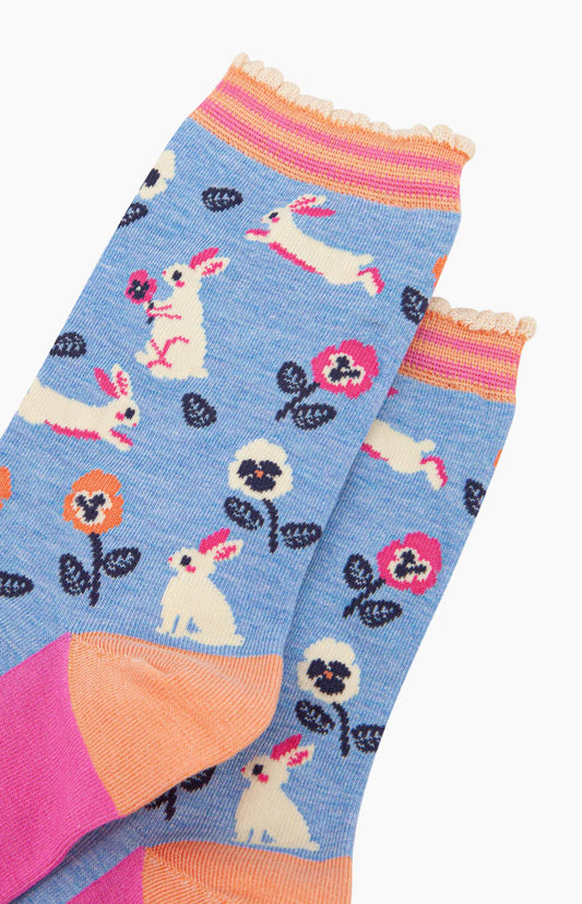 SPRING BUNNY BAMBOO SOCKS - BLUE