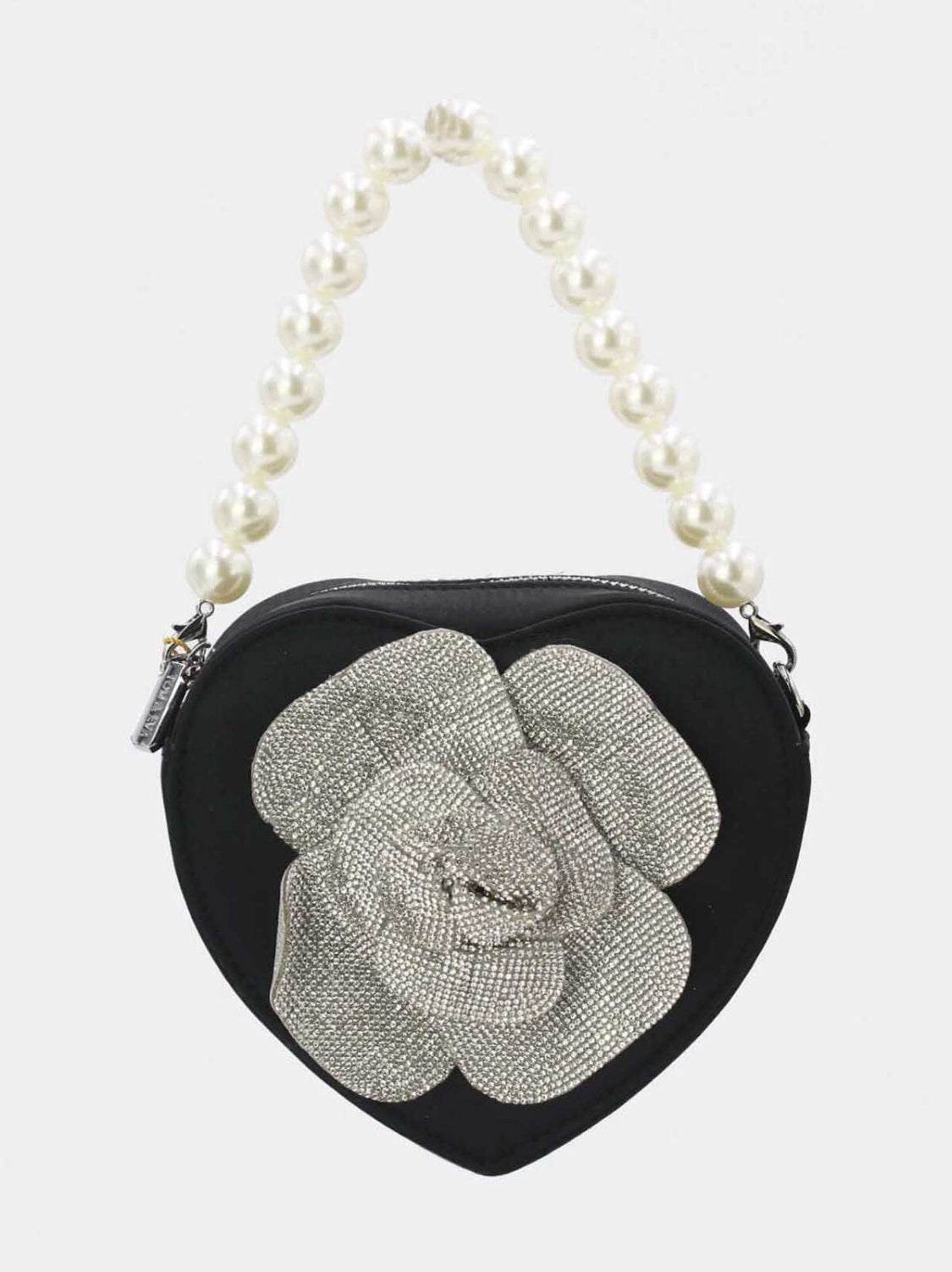 HEART PEARL HANDLE OCCASION BAG - BLACK