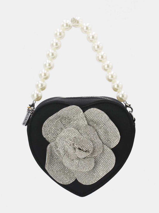 HEART PEARL HANDLE OCCASION BAG - BLACK