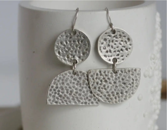 KAIKO- LARGE HAMMERED MOON EARRINGS - SILVER PLATED - MADE IN IRELAND