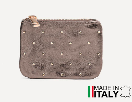 STUD METALLIC CARD WALLET - BRONZE