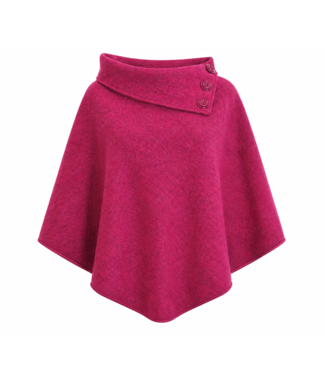 WOOL BLEND BUTTON PONCHO - FUSCHIA