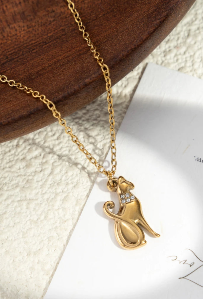 STAINLESS STEET CAT NECKLACE - GOLD
