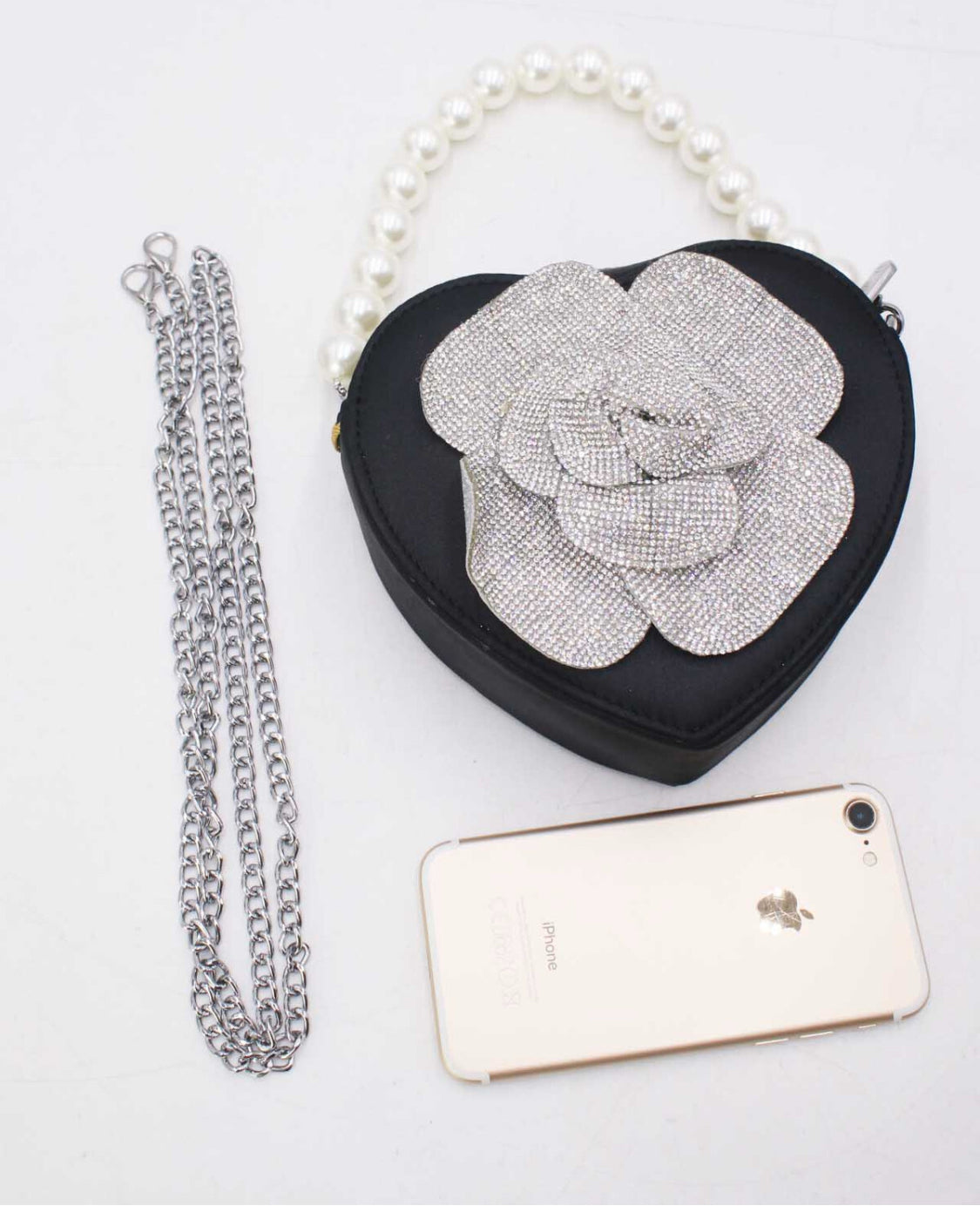 HEART PEARL HANDLE OCCASION BAG - BLACK