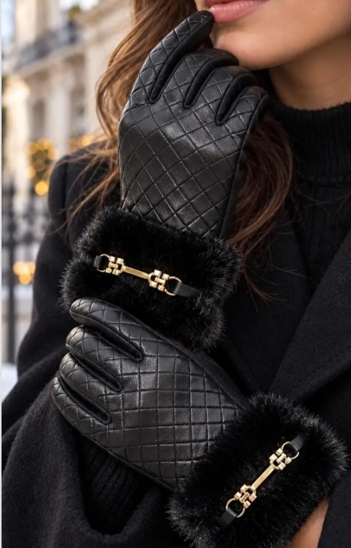 QUILTED FUR TRIM GLOVES