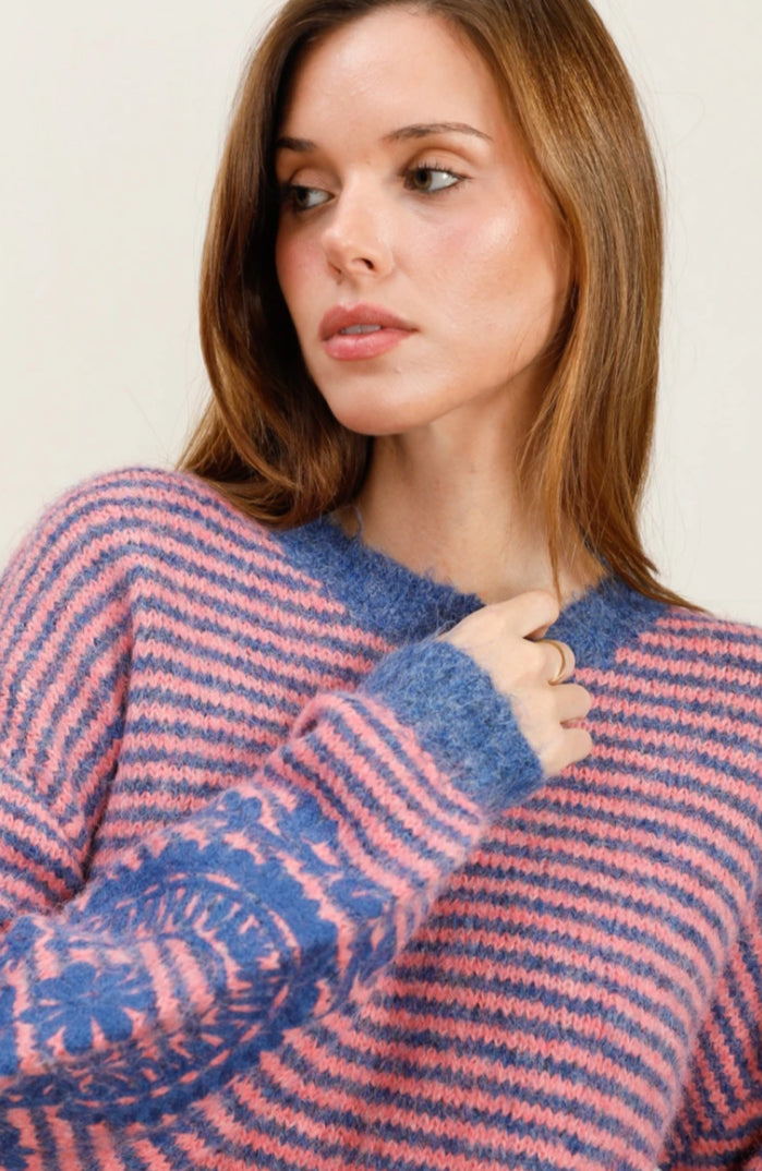 FLOWER EMBROIDERY SLEEVE KNIT - 10-16