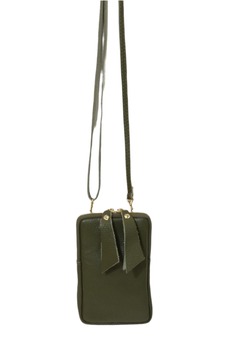 ITALIAN LEATHER CROSSBODY PHONE BAG - KHAKI