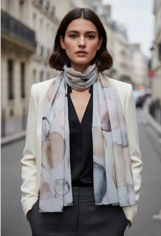 FOIL CIRCLE PRINT SCARF - GREY