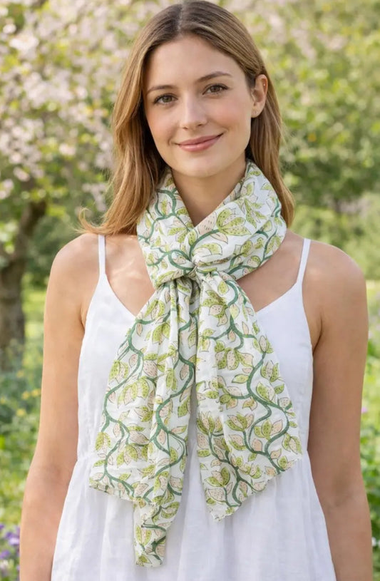 COTTON FLORAL PRINT SCARF - GREEN