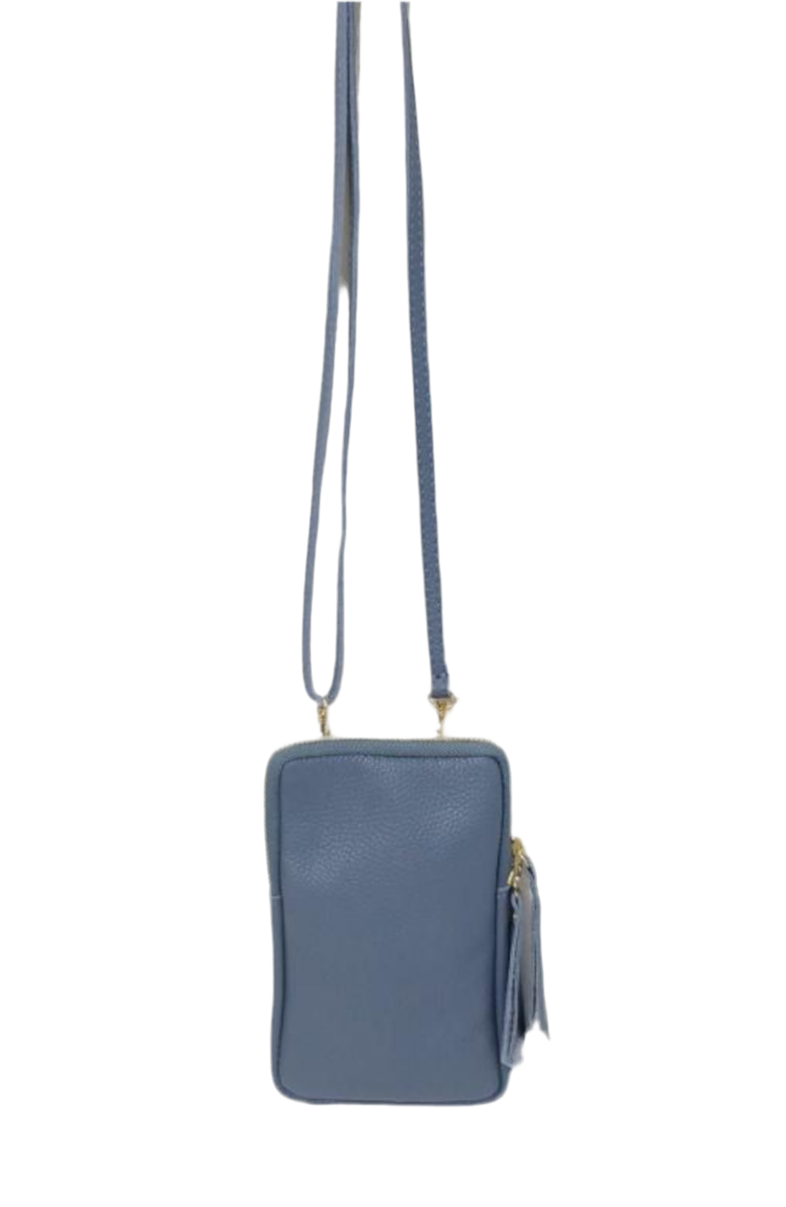 ITALIAN LEATHER CROSSBODY PHONE BAG - BLUE