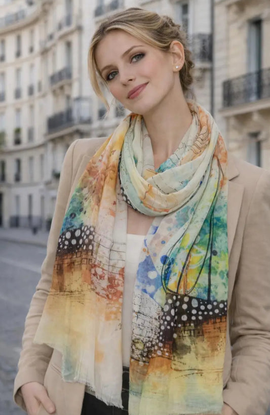 ABSTRACT CAT PRINT SCARF - TAUPE