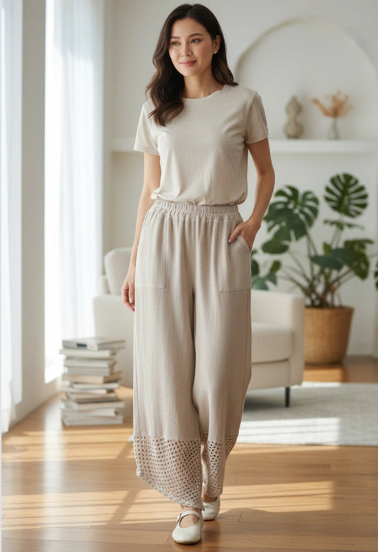 MESH TULIP HEM LINEN PANTS - 10-16