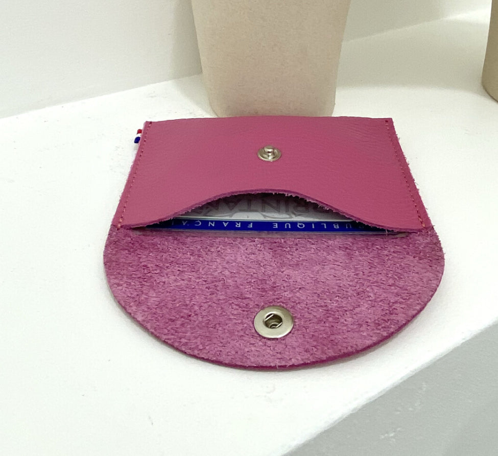 LEATHER CARD WALLET - FUSCHIA