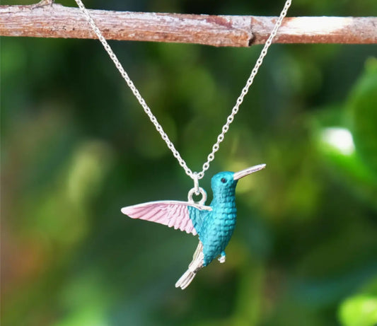 HUMMINGBIRD SILVER PLATED HAND ENAMELLED NECKLACE