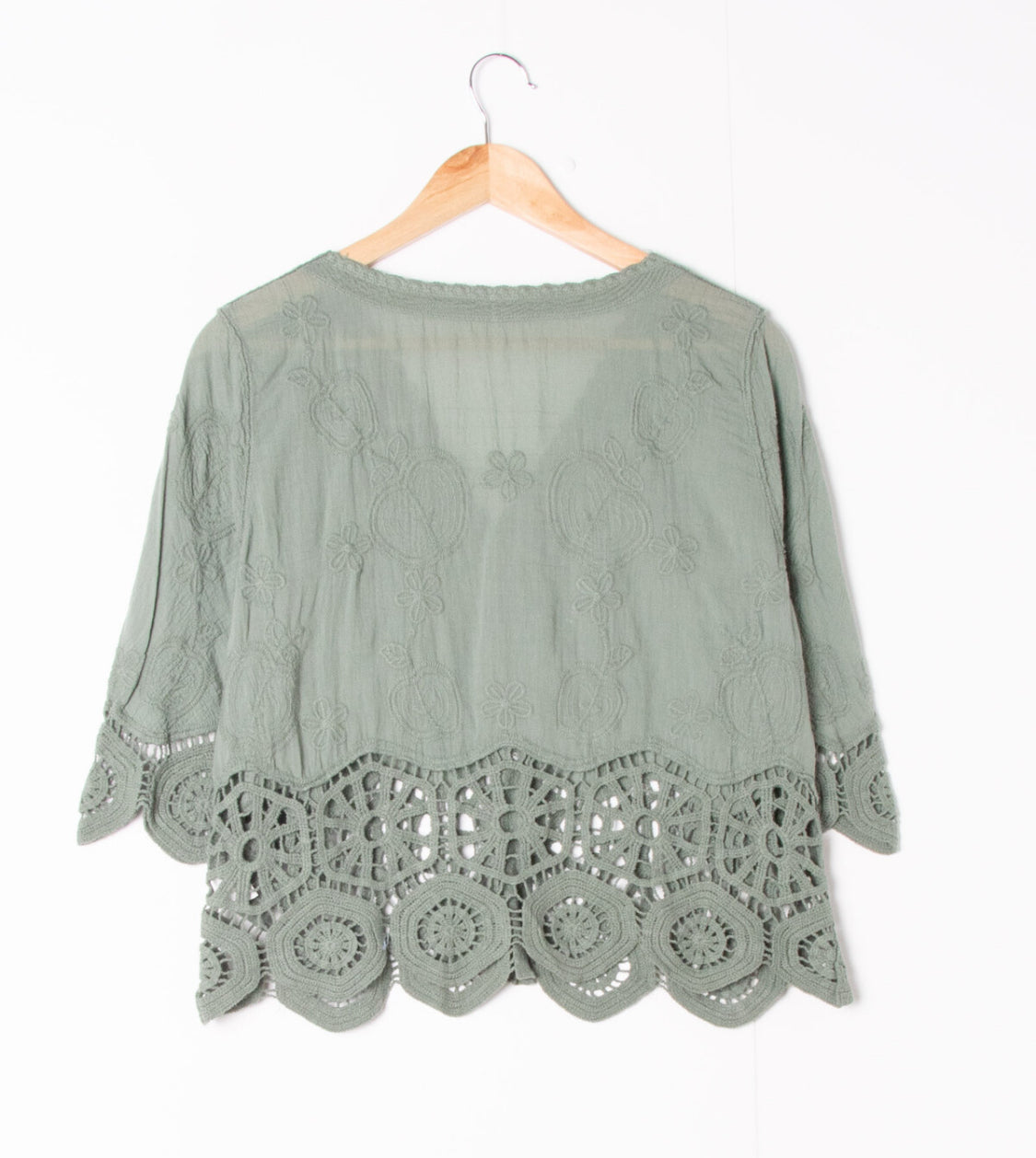 COTTON LACE DETAIL TOP - 8-14 - KHAKI